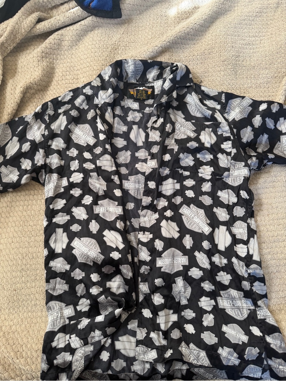 Harley-Davidson Black Short-Sleeve Button-Up with White Logo Print